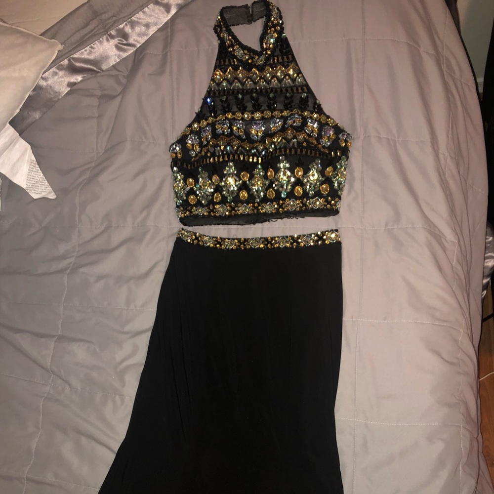 a beautiful 2-piece sequined prom dress